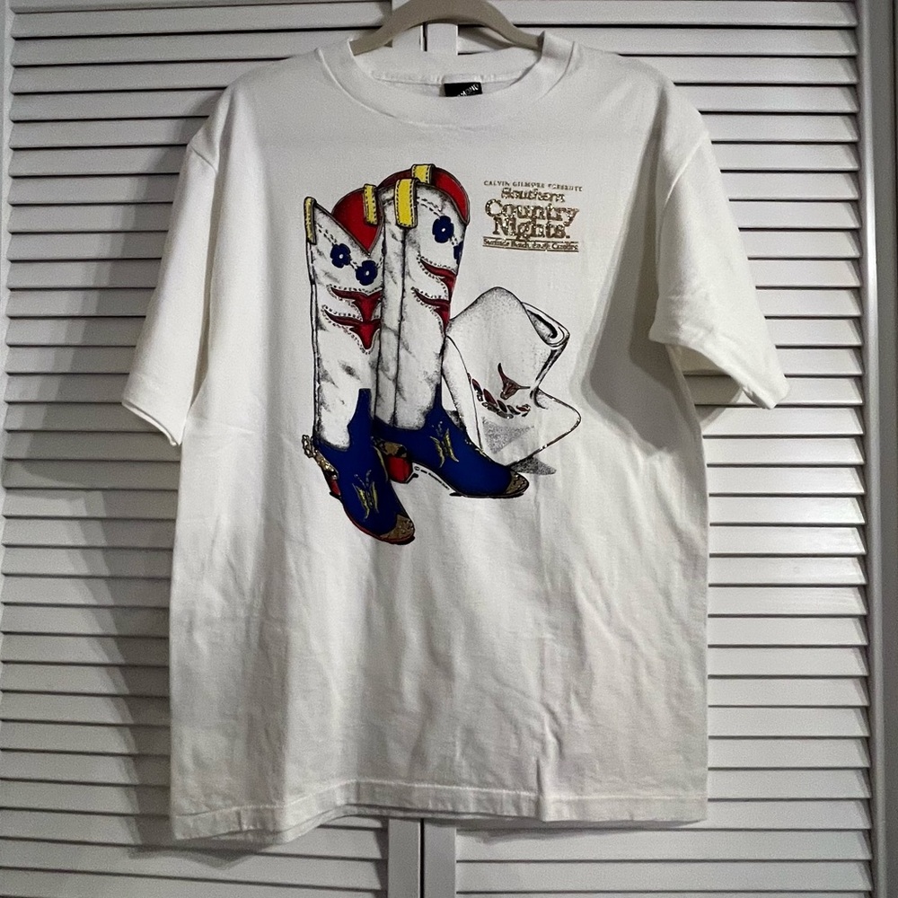 Vtg Southern Country Nights Cowboy Boots Diamond Dust GlitterT- Shirt 1990's
